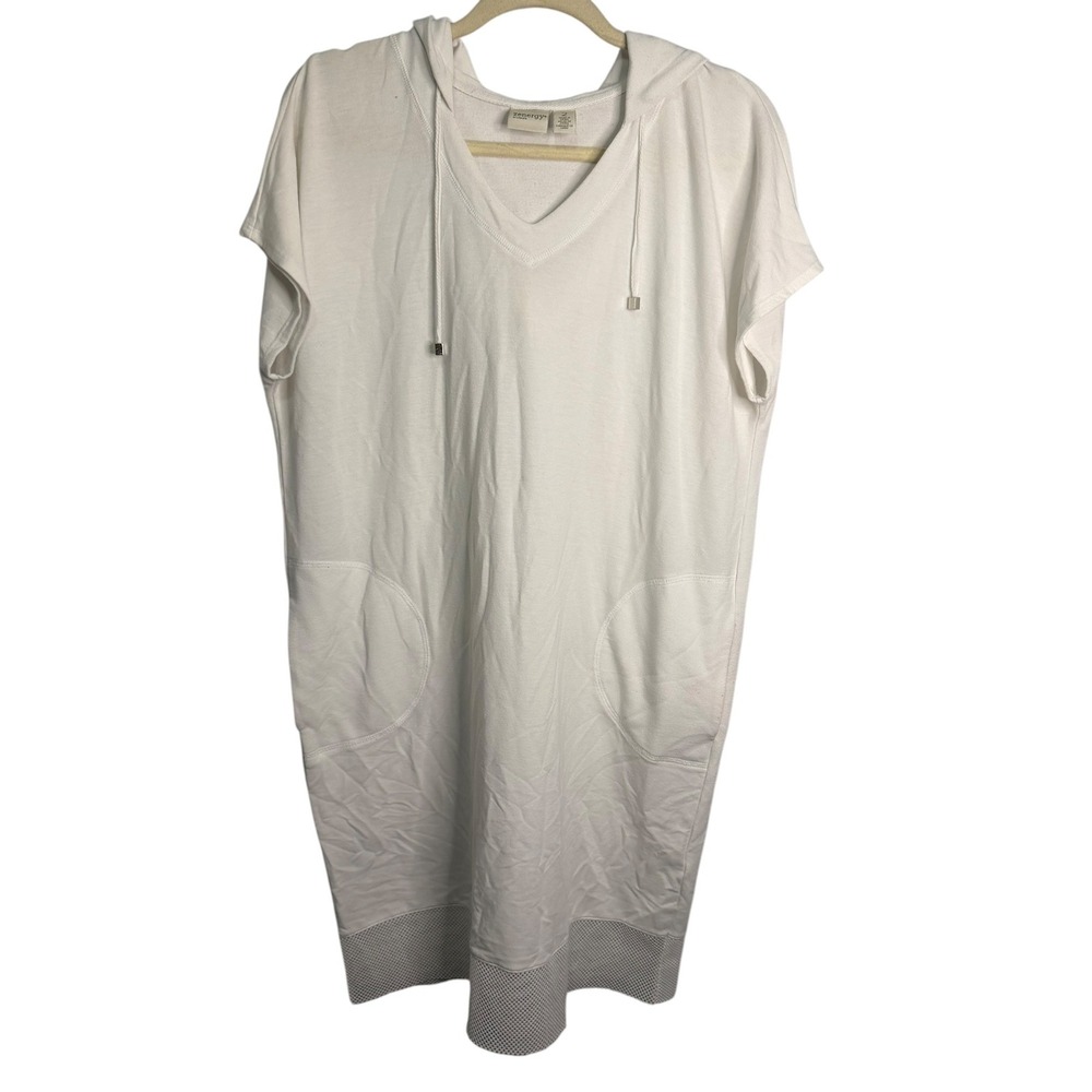 Chico's Dress Women's Large Zenergy Hooded Midi White Chicos 2